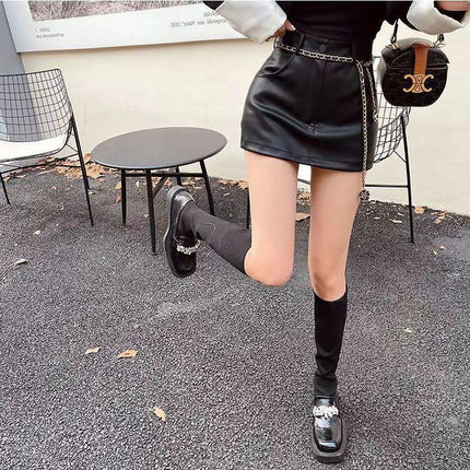 Black Leather Skirt Autumn and Winter 2024 New Pants Skirt Little Black Skirt Sexy High Waist Sexy Short Skirt pu