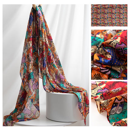 Autumn New Arrival Mulberry Silk Scarf for Women, Green Small Floral Shawl, Long Silk Scarf, Ready for Wholesale