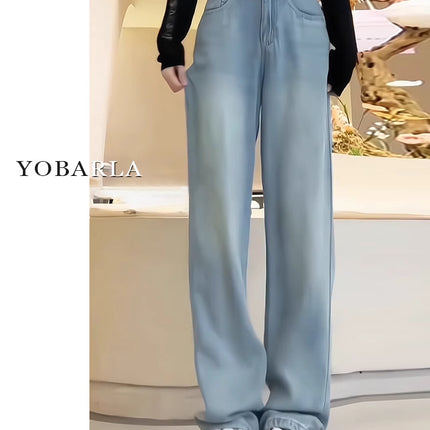 Straight-Leg Jeans for Women 2025 Autumn New High-Waisted Loose Slimming Wide-Leg Floor-Length Pants