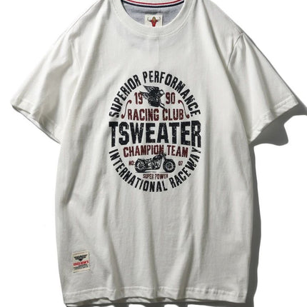 Summer men's Ami Khaji old printed crew neck pullover short sleeve 220g technology sanding heavy industry washed cotton t
