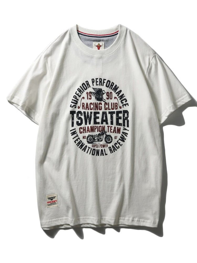 Summer men's Ami Khaji old printed crew neck pullover short sleeve 220g technology sanding heavy industry washed cotton t