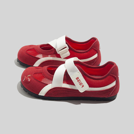 Shoes 2026 Spring New Style Sneakers Red Thin Sole Casual Shoes Versatile Soft Sole Breathable Mary Jane Shoes for Women