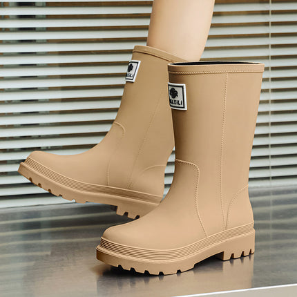 Women's Thick-Soled Rain Boots for Outdoor Wear, Non-Slip Kitchen and Car Wash Water Shoes, Fleece-Lined and Thickened Rain Boots