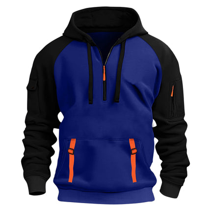 2025 Export Amazon Popular Men's Autumn and Winter New Raglan Sleeve Color Matching Casual Half-Zip Sweatshirt Hoodie