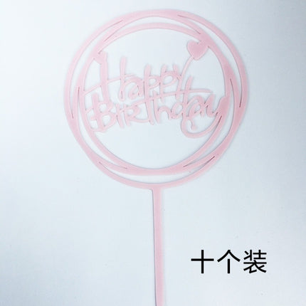 Acrylic Cake Baking Decoration Inserts Round Square English Happy Birthday Dessert Toppers Party Cards