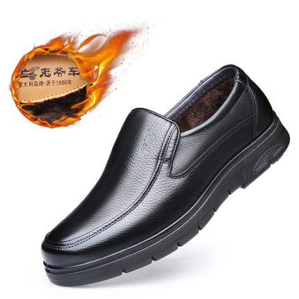 Men's Leather Shoes, Genuine Leather, Business Casual, Versatile, Breathable, Middle-Aged and Elderly Dad's Leather Shoes, Tendon Sole Slip-Ons