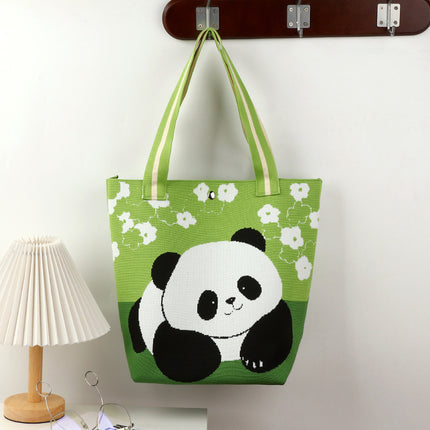 Large-Capacity Tote Bag, Shoulder Bag, Souvenir Gift, Versatile Backpack, Popular Spring and Summer Panda Grandpa Cartoon Knitted Bag