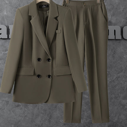 Cross-Border Military Green Suit Set for Women, Long-Sleeved, Goddess Style, High-End Casual Petite Suit Set, Workwear