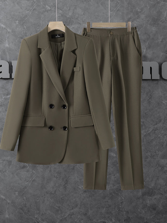Cross-Border Military Green Suit Set for Women, Long-Sleeved, Goddess Style, High-End Casual Petite Suit Set, Workwear