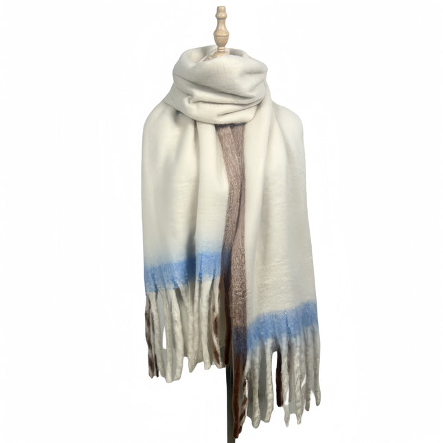 Simple Frame Solid Color Scarf Women's Warm Cashmere Tassel Scarf Autumn and Winter Contrast Color Scarf Cold-proof Shawl