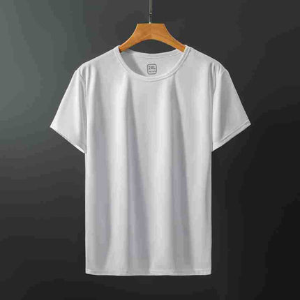 T-Shirt for Men 2022 New Style Plain Ice Silk Quick-Dry Short-Sleeve Elastic Mesh Round Neck Thin Slim Fit Inner Wear