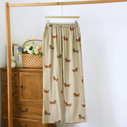 Pure Cotton Gauze Pajamas Spring and Summer Cotton Printed Casual Loose Large Size Women's Pants Can Be Worn Outside Home Pants