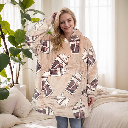 Hooded Blanket with Purple Dog Print, Large Size, Double-Sided Cotton Fleece, Comfortable and Warm, with Hood, for Lazy People, Suitable for Cross-Border Trade in Europe and America