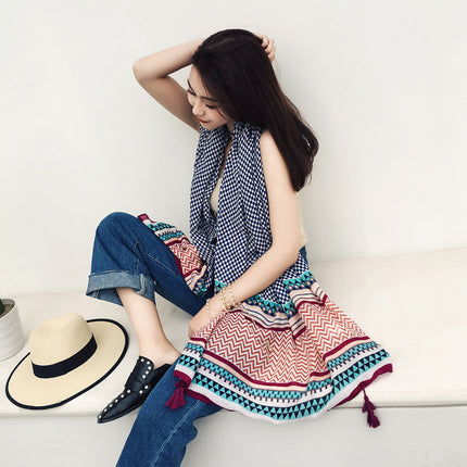 Ethnic Style Scarf, Sun Protection Shawl for Women, Yunnan Qinghai Grassland Travel Wear Silk Scarf, Seaside Beach Towel, Thin Style