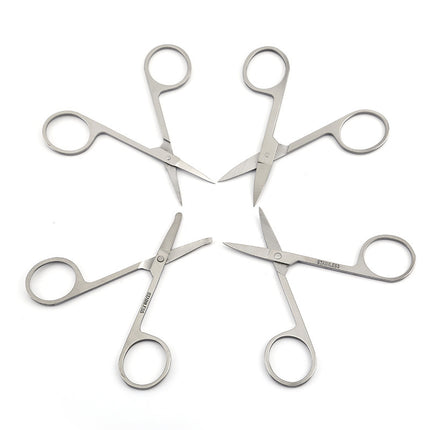 Spot Wholesale Stainless Steel Eyebrow Trimming Scissors Eyebrow Trimming Scissors Beauty Special a Scissors Beard Scissors Round Head Nose Hair Scissors