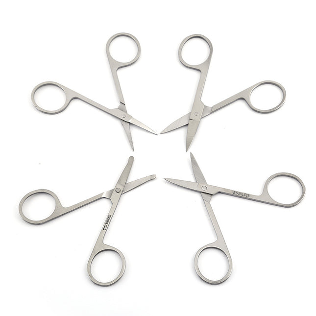 Spot Wholesale Stainless Steel Eyebrow Trimming Scissors Eyebrow Trimming Scissors Beauty Special a Scissors Beard Scissors Round Head Nose Hair Scissors