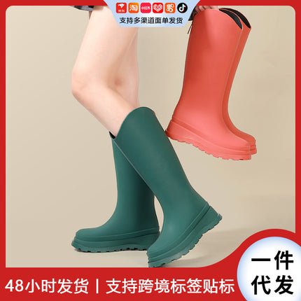 2025 Cross-Border Korean Style Outdoor Versatile Rain Boots for Women, Fashionable Outer Wear, Cotton Waterproof Anti-Slip Rain Boots for Women
