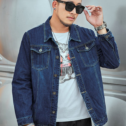 Plus Size Men's Denim Top Denim Jacket Trendy Fat Work Clothes Large Denim Shirt Plus Fat Enlarged Denim Jacket