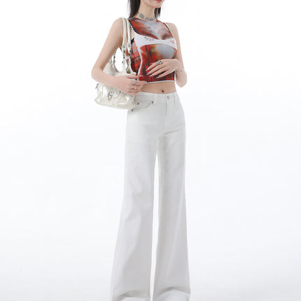 White Stretch Low Waist Weak Jeans Spring New Slim No-Leg Slim Fit Horn Mop Pants