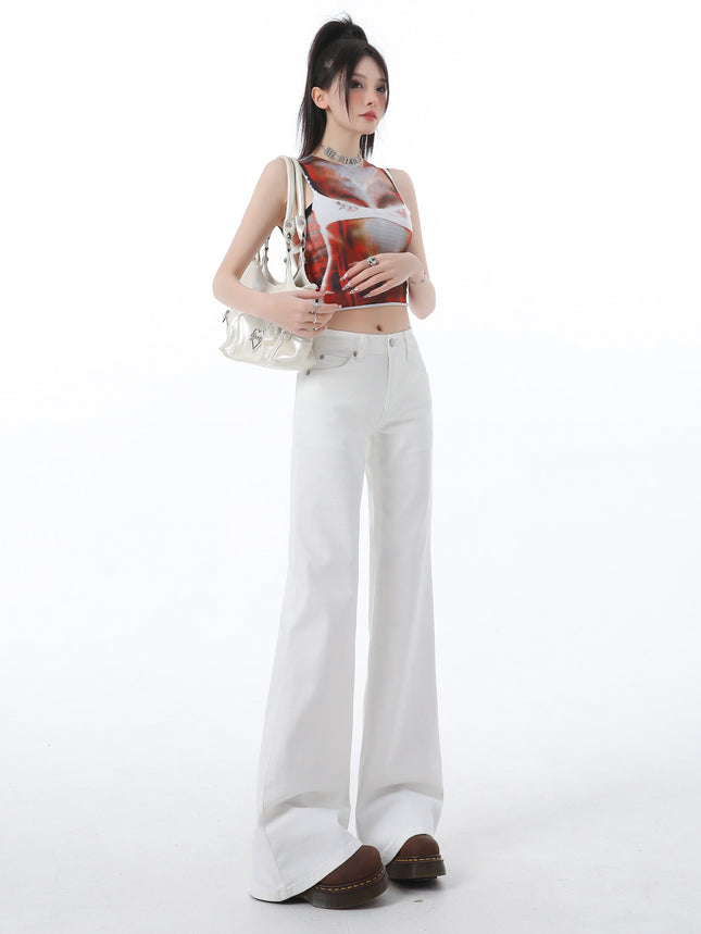 White Stretch Low Waist Weak Jeans Spring New Slim No-Leg Slim Fit Horn Mop Pants