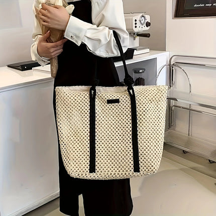 New Style Hollow Straw Woven Bag for Women, Handmade Woven Bag, Large Capacity Tote Bag, Single Shoulder Women's Bag, Vacation Beach Bag