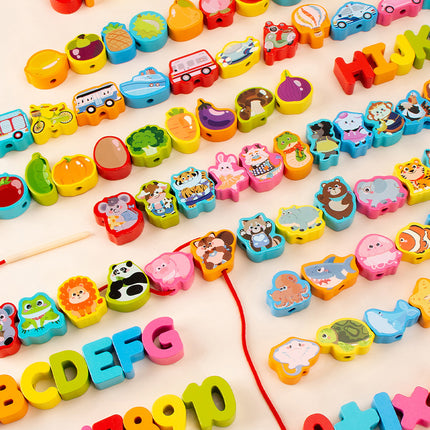 Children's wooden variety of cartoon patterns early education educational toys cute fun beaded baby knowledge classification things cognition