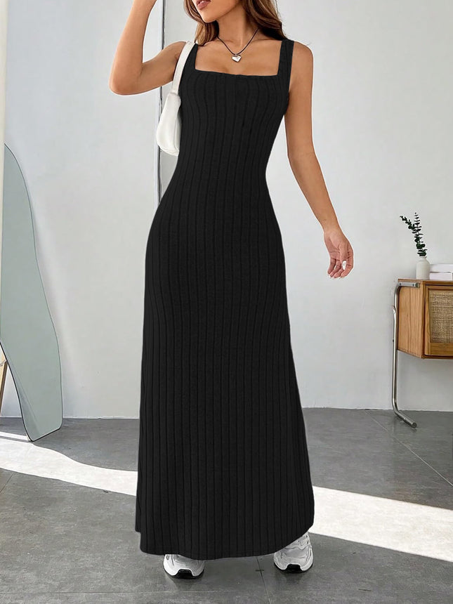 2024 New Solid Color Pit Scrub Sling Sling Casual Style Dress Women's Long Dress