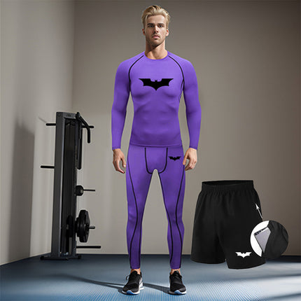 Men's Batman Printed Three-Piece Compression Quick-Drying Long-Sleeved Tights Running Sports Suit Basketball Training Suit