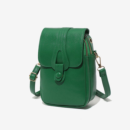 Simple and Fashionable Women's Cross-Body Shoulder Bag, Vertical Mobile Phone Bag, Double-Layer Zipper Design, Multi-Capacity Storage Coin Purse