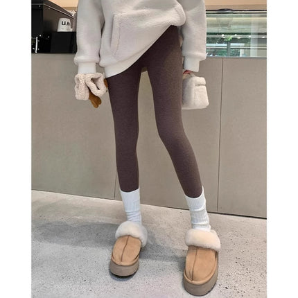 2.24 Pit Striped Slim-fit Stretch Leggings Women's fleece-lined Autumn and Winter Black High Waist Outer Wear Slim Tight Pants