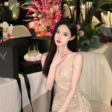 2025 Summer New High-End Elegant Goddess-Style Dress Light Luxury French Banquet Sexy Mini Dress