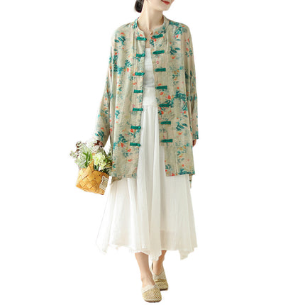 2024 New Chinese Style Loose Retro Button High-end Elegant Shirt Mid-length Light Luxury Casual Jacket for Women