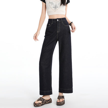 Raccoon House # Lyocell Loose Baguette Pants High-Waisted Elastic Straight Pear-Shaped Figure Slim Jeans for Women
