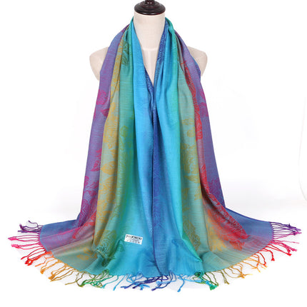 Ethnic Style Women's Vintage Jacquard Scarf Jacquard Cotton Feather Travel Spring and Autumn Long Shawl Warm Air Conditioning D01