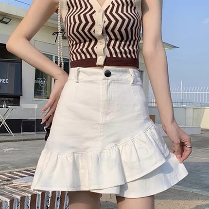 Black Irregular A-Line Skirt for Women 2025 Spring/Summer New Ruffled High-Waisted Pencil Skirt Anti-Exposure Slimming