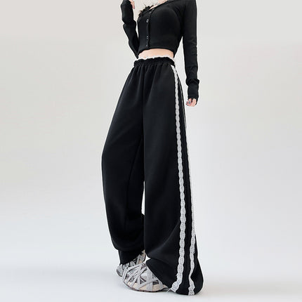 Mynk1862 Lace Casual Pants Women's 2025 Autum New Style High-Waisted Slim Straight Floor-Length Pants