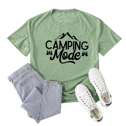 Amazon Supply Camping Mode Printed Short-Sleeved Women's Casual Summer Casual Loose Round Neck European Size
