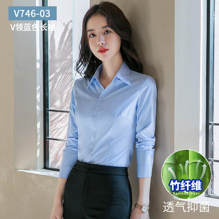 New Women's Bamboo Fiber Professional Shirts, No-Iron Business Casual Shirts, Women's White-Collar Attire, Bank Work Clothes