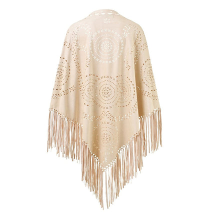 Suede solid color wheat triangle towel autumn warm shawl ladies fashion outside hollow tassel scarf wholesale