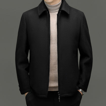 Men's Lapel Woolen Tops Autumn and Winter Business Casual Removable Liner Multi-Color Fashion Warm Top