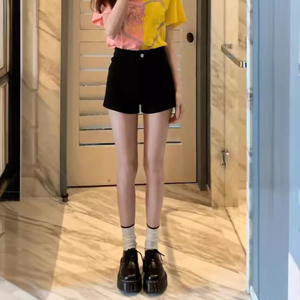 2024 Summer New Hot Girl A- shaped Hot Pants High Waist Hip Casual Pants Women's Stretch Tight Black Shorts Slimming