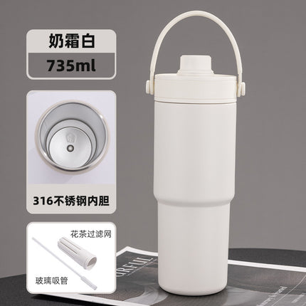 Cross-border high-value 316 stainless steel thermos cup large-capacity double-drink ceramic liner car cup portable handle cup