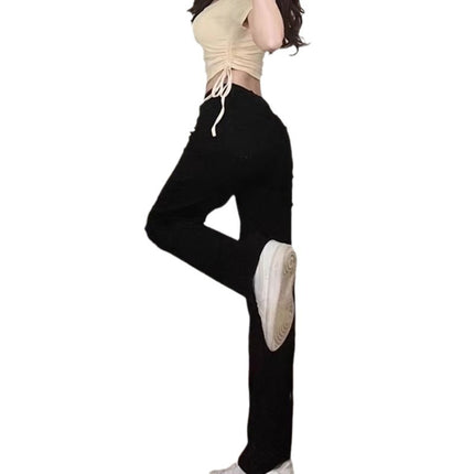 Black High Waist Straight Jeans Women's Trendy All-match New Slim-fit Slimming Smoke Pipe Stack Narrow Wide-leg Trousers