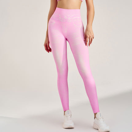 Outdoor High-Waisted Fitness Butt-Lifting Faux Denim Leggings Plus-Size Yoga Wear Stretchy Tight-Fitting Nine-Point Long Yoga Pants