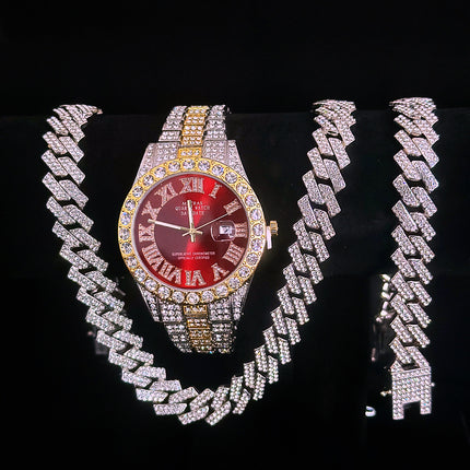 Tiktok Hot-Selling Fashion Casual Men's Watch Full Diamond Watch Men's Factory Price Direct Sale Complete Colors