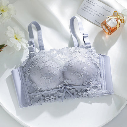 Summer Anti-Exposure Floral Lace Strapless Bra Modal Crescent Support Three-Dimensional Cup Medium-Thick Push-Up Bra