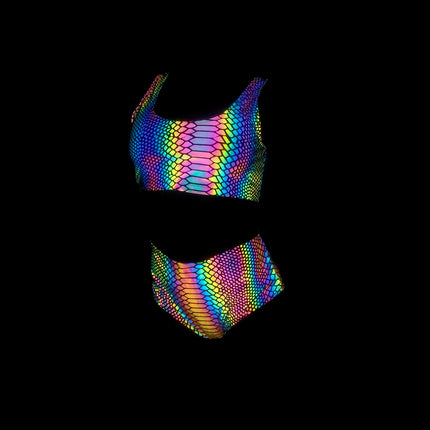 New Zebra Pattern Colorful Reflective Split Swimsuit European and American Women's High Waist Pants bikini Swimsuit Laser bikini