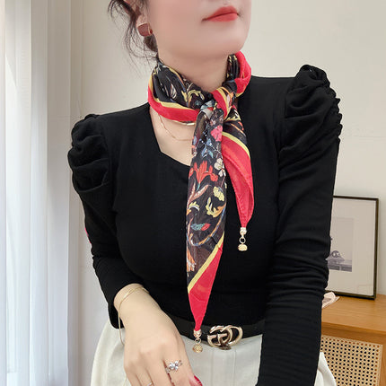 Magnetic buckle summer chiffon breathable sunscreen small square scarf neck scarf women's 2024 new all-match spring and autumn turban