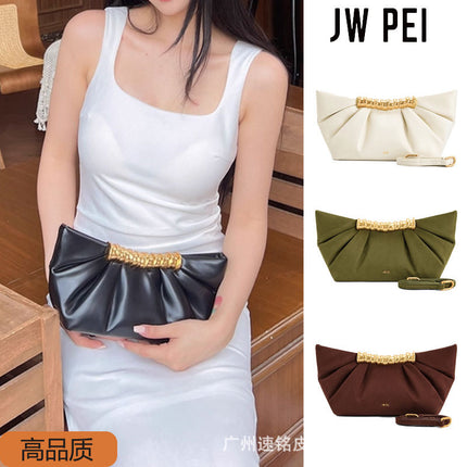 【Cross-Border】Jw Pei Pleated Clutch Bag Leia New Evening Bag Metallic Stylish Shoulder Crossbody Bag