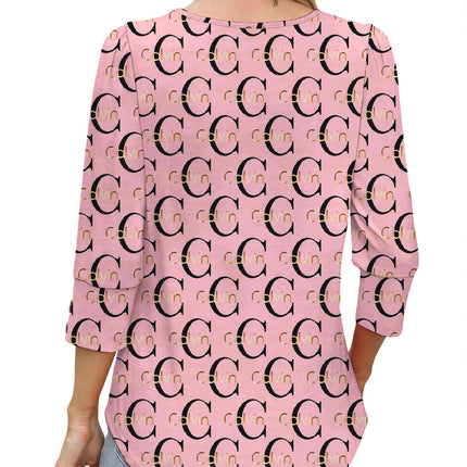 50 Colors Cross-Border European and American Amazon Spring and Summer New Printed T-Shirts with Cuff Buttons, Casual Versatile Vacation Women's Clothing